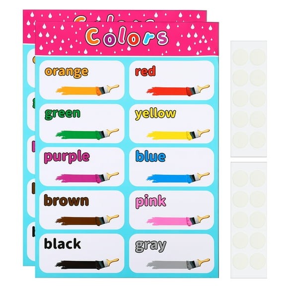 Unique Bargains 2pcs Color Chart, 11x17inch 10 Colors Chart Poster Color Words Tables Chart Laminated Large