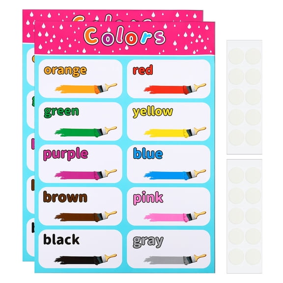 2pcs Color Chart, 11x16inch 10 Colors Chart Poster Color Words Tables Chart Laminated Large