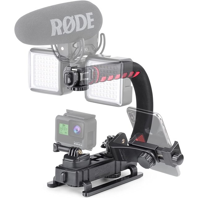 Triple Hot-Shoe Mounts Handheld Stabilizer with Smartphone Holder Mount+360° ball head mount, Video Stabilizing