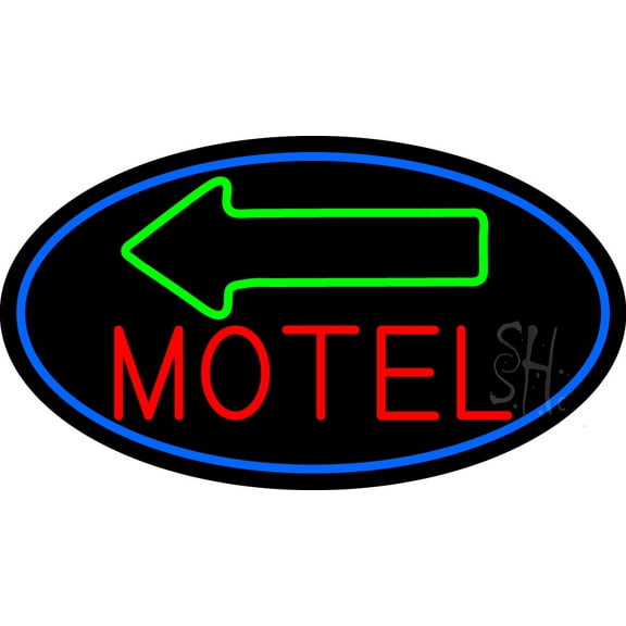 Red Motel With Green Arrow LED Neon Sign 13 x 24 - inches, Black Square Cut Acrylic Backing, with Dimmer - Bright and Premium built indoor LED Neon Sign for Defence Force.