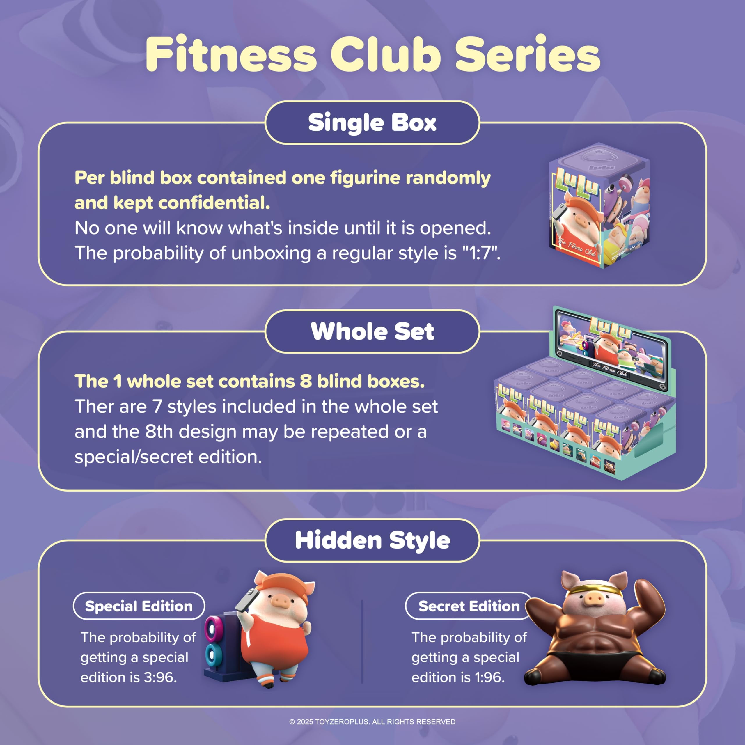 Lulu The Piggy Blind Box Figures - 8PCS Fitness Club Series Blind Boxes Mystery Box Cute Animal Figurines Collectible Toys Home Desk Decorations Holiday Birthday Gifts, Whole Set