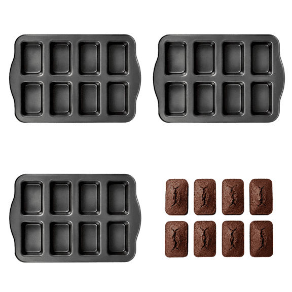 3-Pack Mini Loaf Baking Pans, Heavy Duty Carbon Steel 8-Cavity Nonstick Pan With Silicone Handles, Even Heating Baking Tray For Home Kitchen And Treat Making.