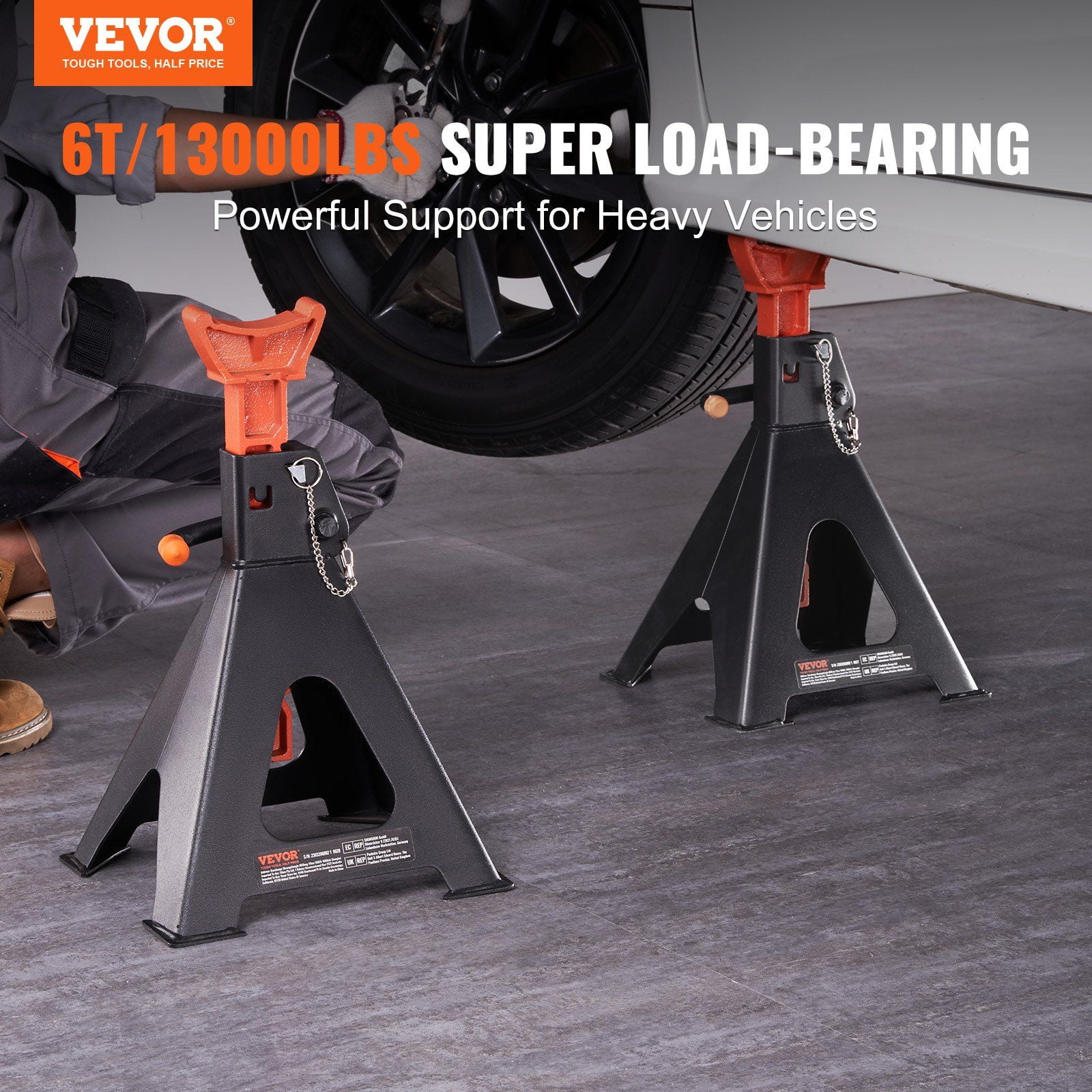 Unbranded Jack Stands Double Locking 6 Ton Capacity 14.2-23 Inch Adjustable Height 1 Pair
