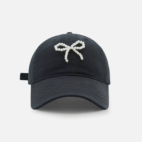 ZHOGXU Baseball Cap For Women Pearl Bow Design Wide Brim Adjustable Comfortable Fashion Hat For Outdoor Sports And Casual Daily Wear Black One Size