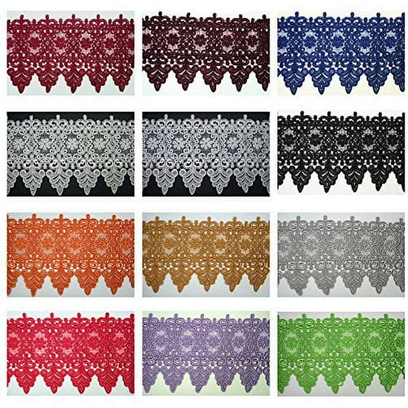 Altotux 5 & 1/8" Gray Green Lilac Burgundy Embroidered Venice Lace Trim By 15"