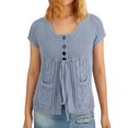 thumbnail image 5 of hirigin Women Fashion Wild Knitted Tops Solid Color Round Neck Short Sleeve Buttons Tie-Up Front Shirts Pockets Casual Streetwear, 5 of 9