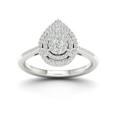 Pear Cluster Ring - IGI Certified Imperial 1/4Ct TDW Diamond 10k White Gold Pear Cluster Halo Engagement Ring (H-I, I2)