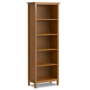 Simpli Home Warm Shaker SOLID WOOD 72 inch x 26 inch Transitional 5 Shelf Bookcase in Light Golden Brown