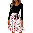 thumbnail image 4 of Women's Halloween Dress Ghost Witch Hat Crew Neck Cocktail 1950s Classic Dress Long Sleeve Hepburn Vintage Cute Dresses with Belt M, 4 of 7