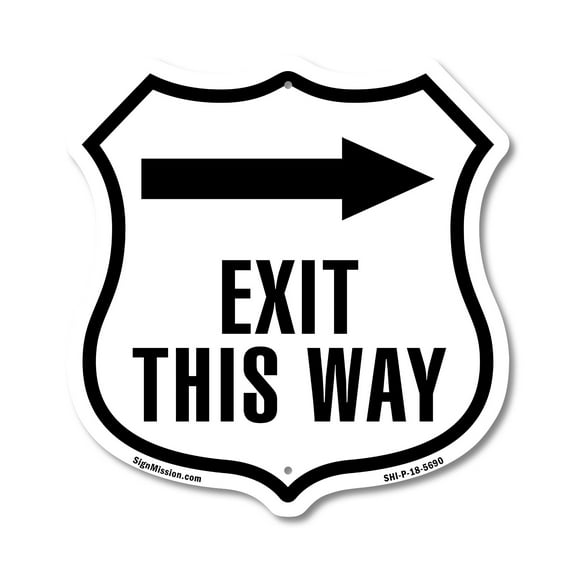 Exit This Way Right (2 Pack) 12 inch X 12 inch Shield-Shaped Rust-Free Aluminum Metal Signs Weather Resistant Made in the USA