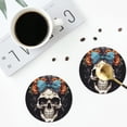 thumbnail image 5 of Gaeub Bow Flower Skull Print 6 Pcs Leather Coasters for Drinks ,Drink Coasters Sets,Drink Table Cup Coasters for Living Room Kitchen Coffee Decor,Round Shape, 5 of 7