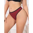 thumbnail image 4 of INSPIRE CHIC Women's Low Waisted Ribbed Thongs Softan Breathable Contrast Color Trim Underwear Panties Small Dark Red, 4 of 4