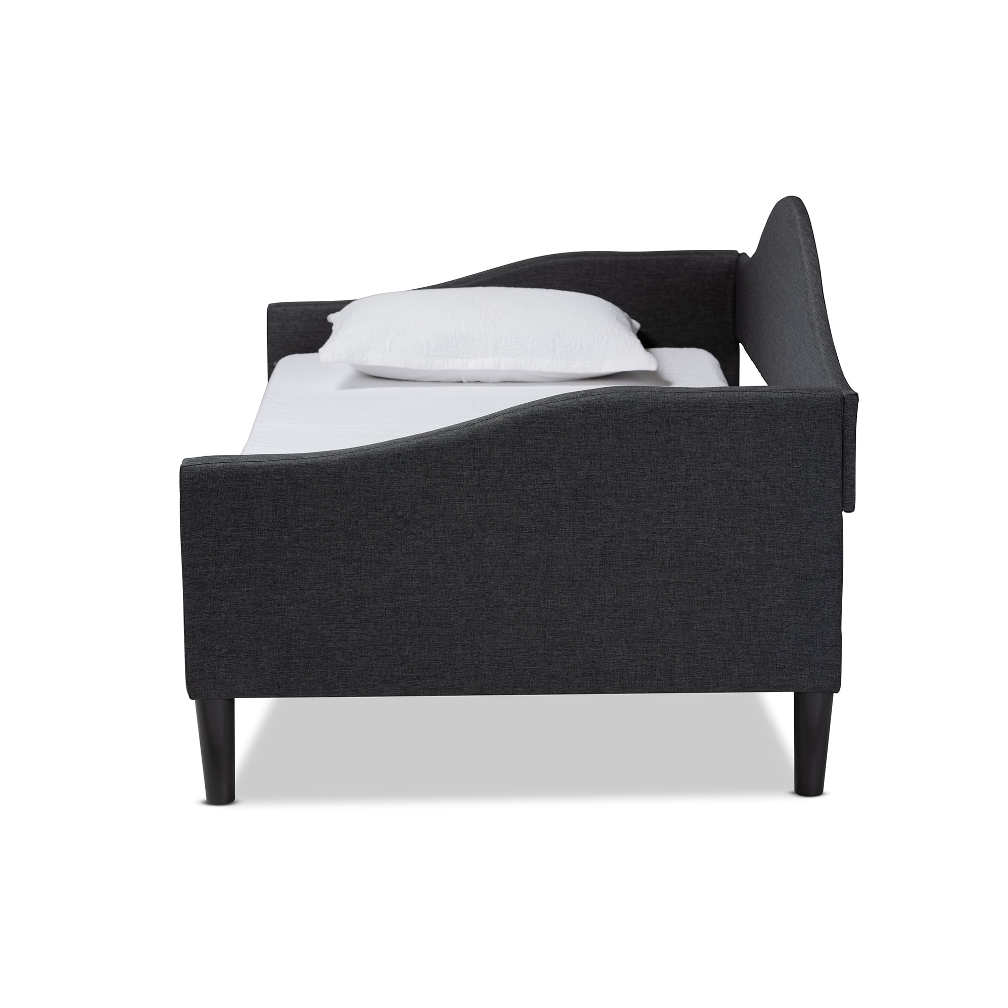 Baxton Studio Milligan Modern and Contemporary Charcoal Fabric Upholstered and Dark Brown Finished Wood, Twin Size Daybed