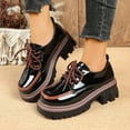 thumbnail image 5 of Womens Black Retro Platform Oxford Shoes - Chunky Sole Lace-Up Glossy PU Footwear with Color-Blocked Toe, Comfortable Versatile Style,Size 36, 5 of 9