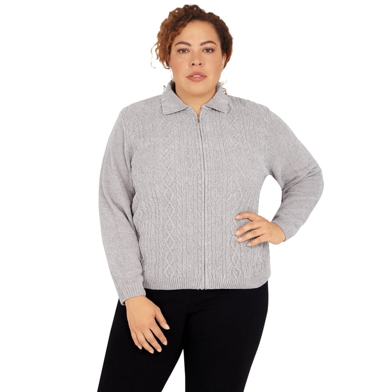 zip front chenille cardigan