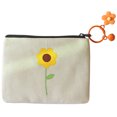 thumbnail image 1 of Flower Coin Purse Cute Canvas Zipper Change Pouch Mini Wallet Bag with Keychain, 1 of 10