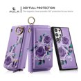 thumbnail image 4 of ELEHOLD Handbag Wallet with Case for Samsung Galaxy Note 20 Flower Floral Pattern with Card Holders Zipper Purse RFID Wallet Wristband Strap Magnetic Phone Case for Samsung Galaxy Note 20,purple, 4 of 8