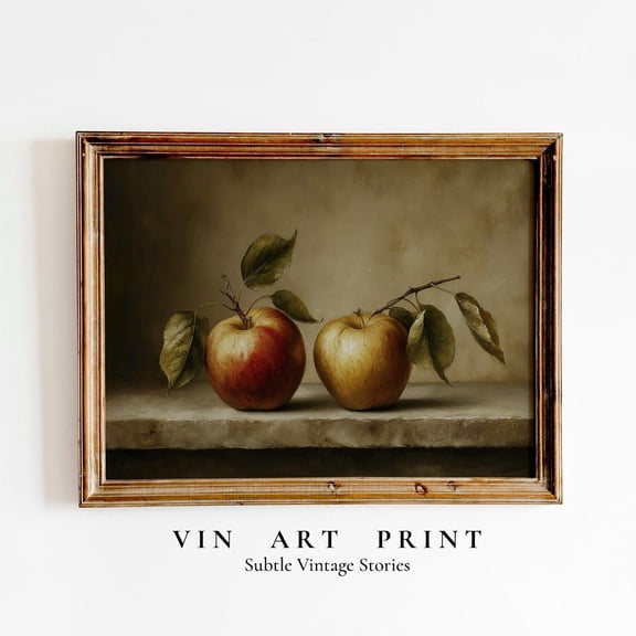 Vintage Apple Still Life Wall Art, Rustic Fall Fruit Print, Country Farmhouse Kitchen Wall Decor, Moody Apple Wall Art Home Decor #285, Unframed Poster Size 8x12