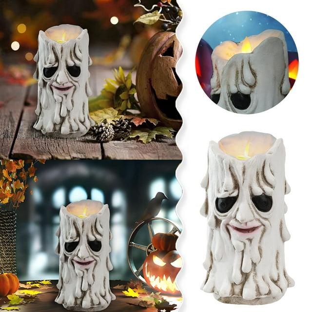 Halloween Themed Flameless LED Candle Lamp Holder with Pattern for Party
