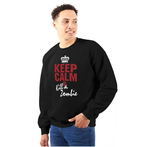 Funny Keep Calm Kill A Zombie Meme Unisex Plus Fleece Graphic Sweatshirt Brisco Brands 2X