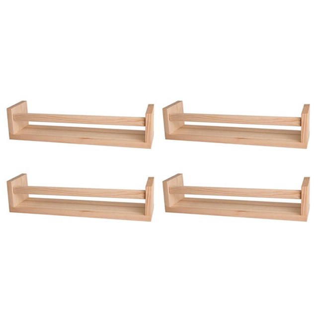 Estantería de 4 piezas, estantería flotante de madera natural para pared, estantes para guardería para pared, decoración de baño, estante para especias de cocina