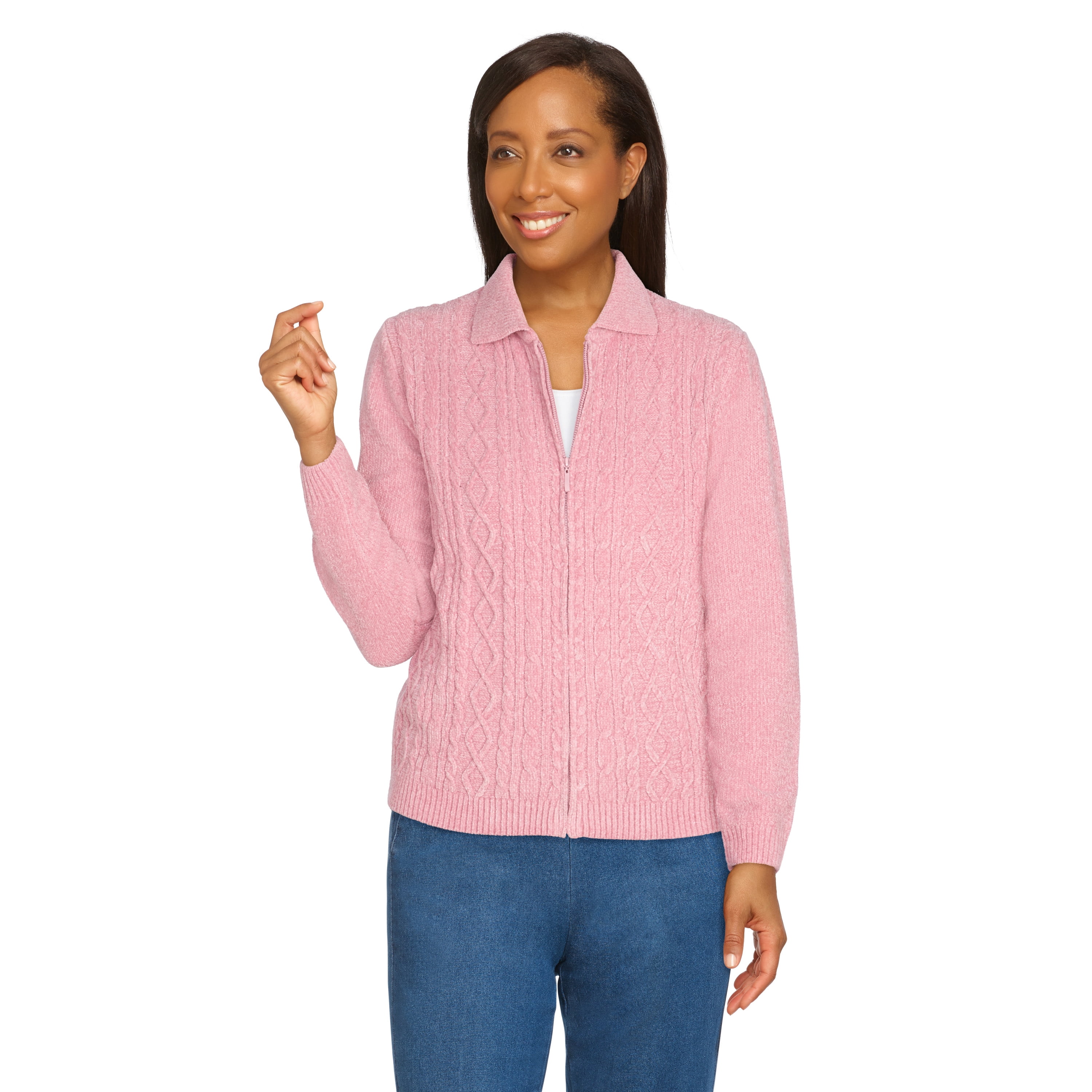 Alfred Dunner Womens Petite Chenille Cardigan Sweater