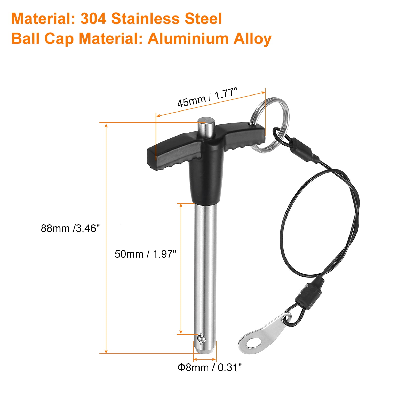 Uxcell 4Pack T Handle Lock Pins, 8mm x 50mm Usage Length Stainless Steel Push-Button Quick Release Pin
