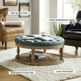 thumbnail image 6 of 36'' Wide Blue Round Large Ottoman Tufted Coffee Table with Storage Wood Legs Home Living Room, 6 of 9