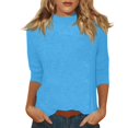 thumbnail image 2 of Qwertyu 3/4 Length Sleeve Womens Tops Plus Size Mock Neck Shirts Loose Fit Casual Work Tee Blouses Solid Basic Tops Cyan L, 2 of 8