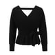 thumbnail image 3 of Txlixc Prendas de Punto de Estilo Suelto para Mujer, Jersey de Dobladillo con Volantes de Manga Larga con Cuello en V Profundo de Color Sólido Txlixc Moda, 3 of 7