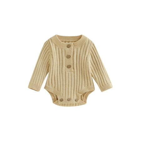 

Musuos Baby Boy Girl Knit Sweater Long Sleeve Button Romper Warm Pullover Tops