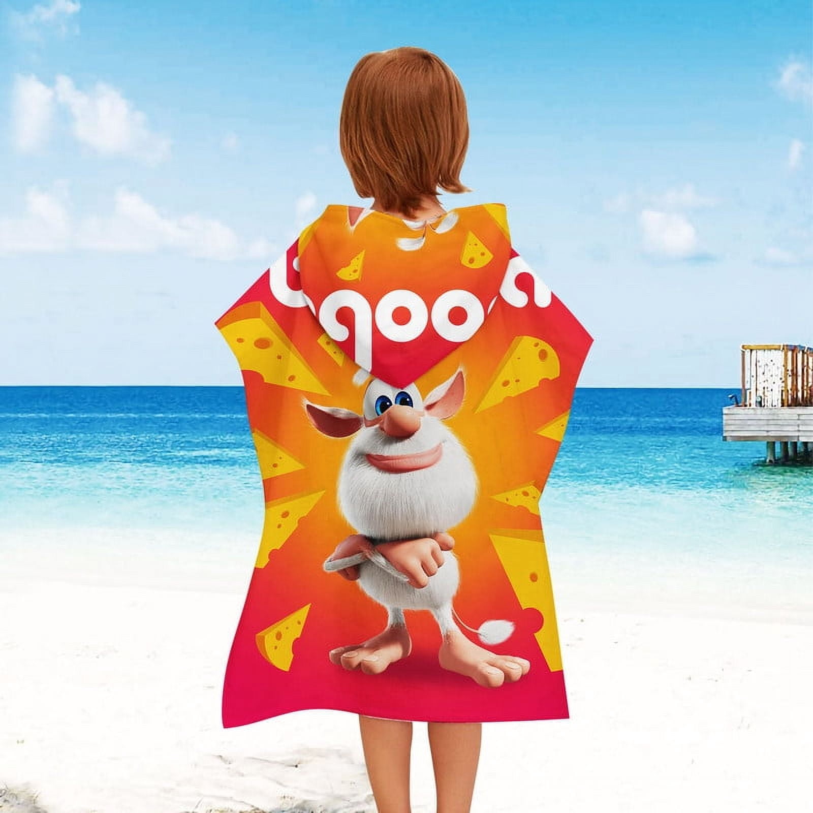Booba Boys and Girls Hooded Poncho Towels, Soft & Absorbent Microfiber Beach Towel, Swimming Pool Changing Robe Bathrobe Bath Towel