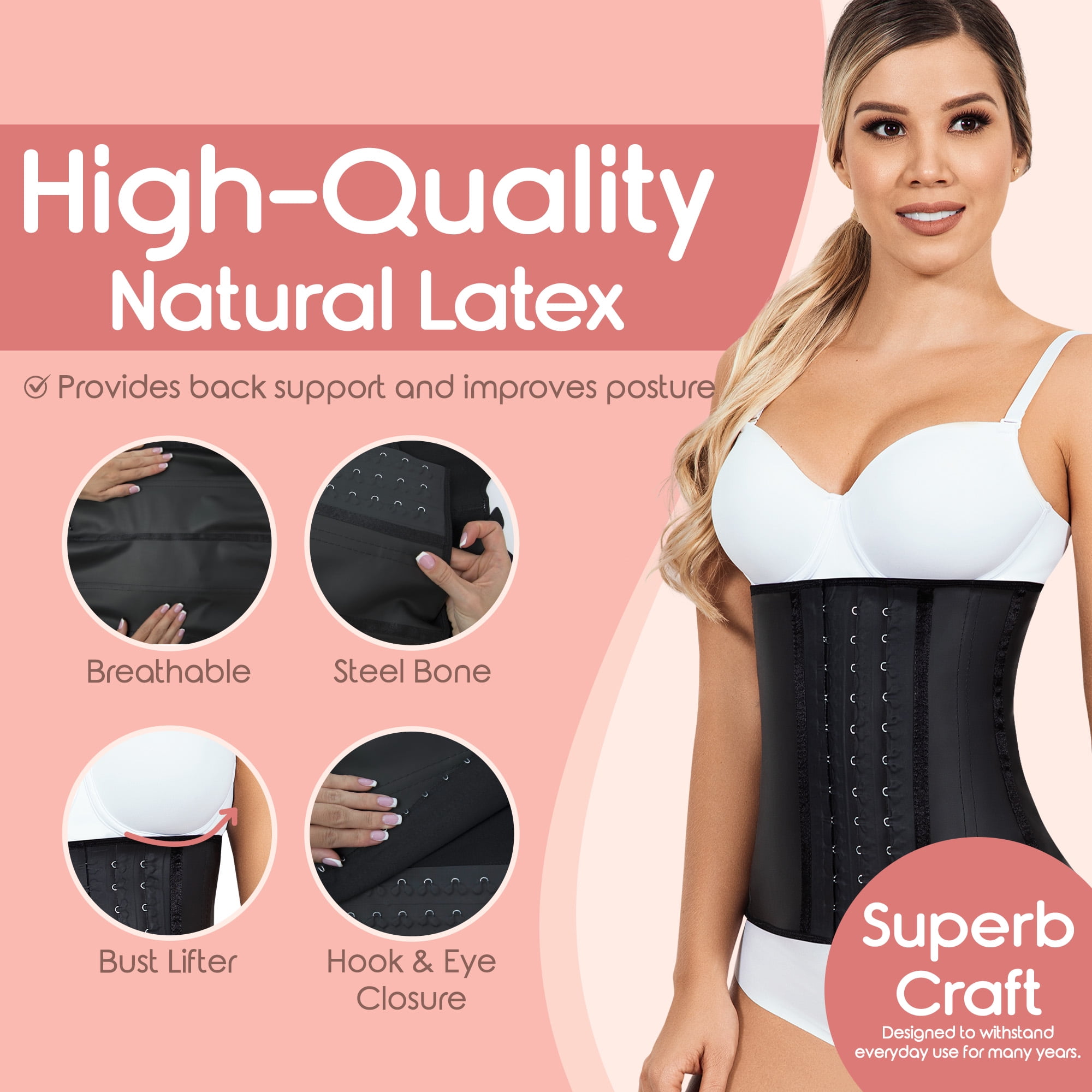 Lady Slim Fajas Colombianas Reductoras Y Moldeadoras para Mujer Underbust Latex Waist Trainer Hourglass Body Shaper for Women Black V2 L Walmart