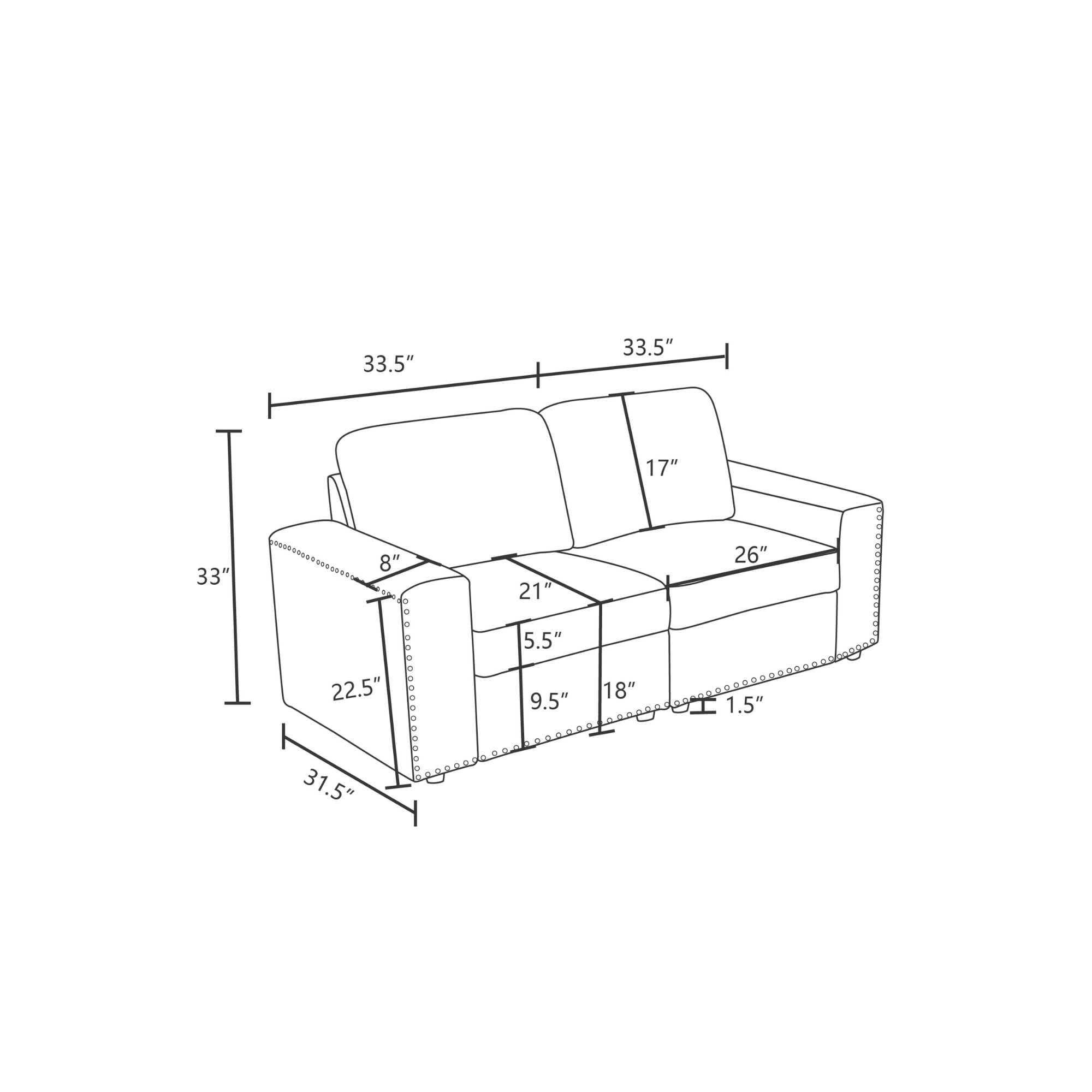 MAYEERTY Modular Loveseat Sofa Couch with Nailhead Trim & Anti-Insect Solid Wood Frame for Living Room, Dark Grey