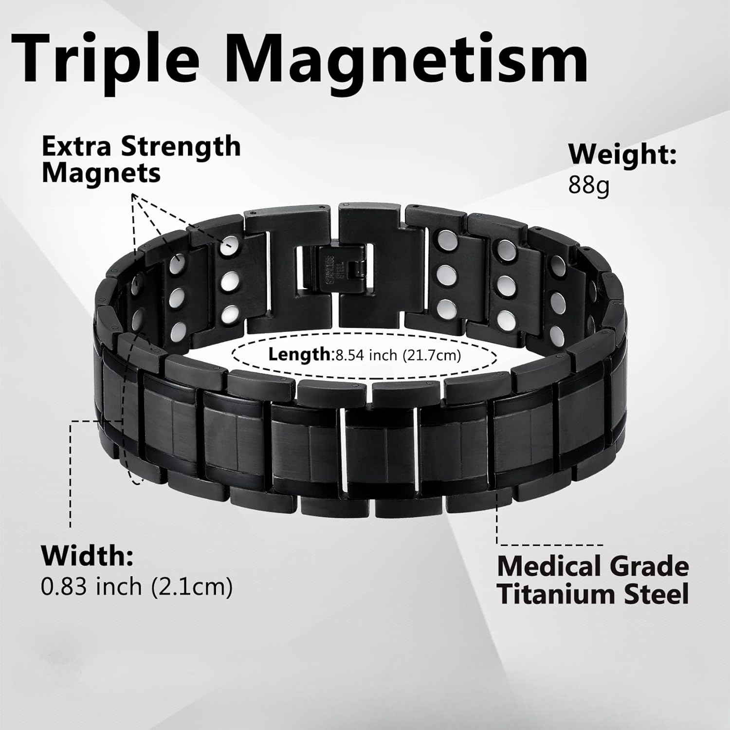 3X Black Magnetic Bracelets for Men, Set of 2