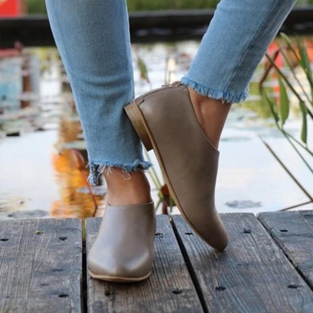 Zapatos de mujer Color sólido Moda informal Cremallera Tacones planos Botines puntiagudos resistentes al desgaste Wmkox8yii FOPL2473