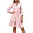 thumbnail image 2 of Blmnix Dress Women Gingham Dress Peplum A Line Dresses Vacation Dress Under Dresses 3/4 Sleeve Pink Mid-Length V-Neck Adaptable Summer Dress XL, 2 of 5