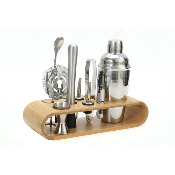 Ensemble D'ustensiles De Bar Crown Royal 10 Pièces En Acier Inoxydable Avec Support En Bambou, Parfait Pour La Maison