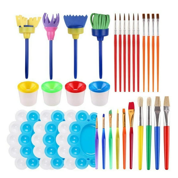 34-Piece Painting Tools with Brushes, Cups, Trays, Palettes, Suitable for Children's Early Education Birthday Gifts, Suitable for Toddler Boys and Girls DIY Art Projects School Prizes