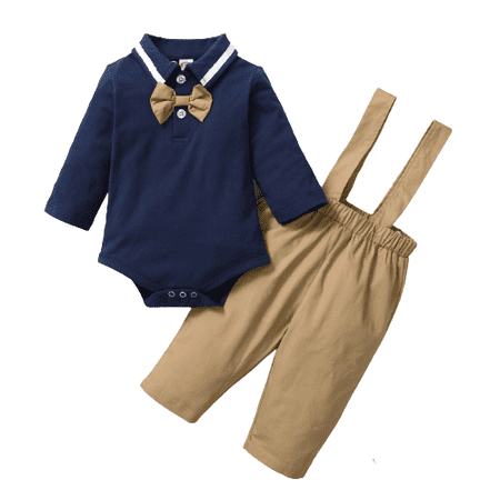 

NZRVAWS Baby Boys Winter Outfits 6 Months Baby Boys Solid Color 9 Months Baby Boys Turn-down Collar Romper Top Straps Suspender Pant 2Pcs Gentle Clothes Set Blue