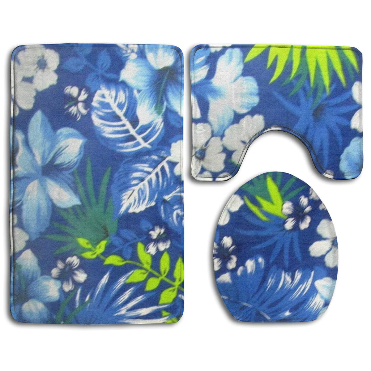 CHAPLLE Hawaiian Royal Blue 3 Piece Bathroom Rugs Set Bath Rug Contour