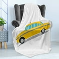 thumbnail image 4 of New York Taxi Soft Flannel Fleece Throw Blanket, Old Vintage Style Checker Cab Illustration of Plain Backdrop, Cozy Plush for Indoor and Outdoor Use, 70" x 90", White and Earth Yellow, by Ambesonne, 4 of 5