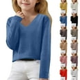 thumbnail image 2 of Mercatoo Girls V Neck Sweater Plain Knit Pullover Sweater Long Sleeve Oversized Loose Fit Soft Tops Clothes Kids Casual Tops, 2 of 8