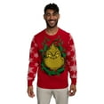 thumbnail image 2 of Grinch Head Santa Hat Wreath Snowflakes Ugly Christmas Sweater Red, 2 of 5