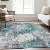 Addison Rugs Chantille Indoor/Outdoor Transitional Abstract Teal Washable Rectangle Rug, 3' x 5'