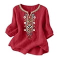 thumbnail image 4 of IWRICH T Shirts for Women V Neck Cute Floral Embroidered Boho Tops Half Sleeve Casual Blouses Loose Tunics Tees Red L, 4 of 4