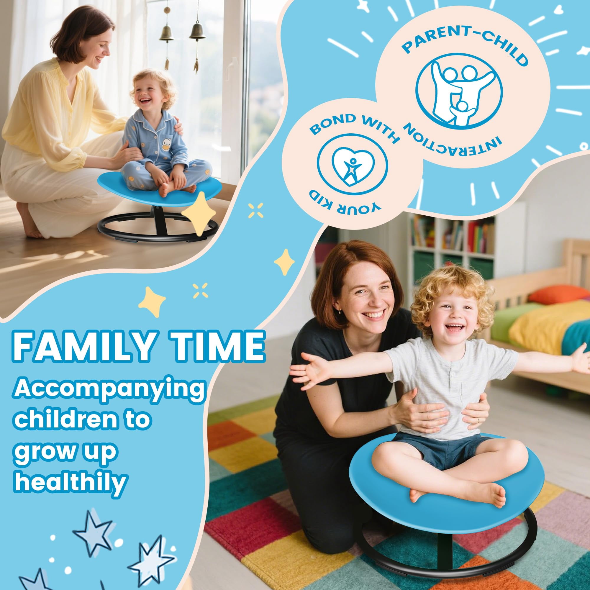MoveCatcher Children’s Sensory Swivel Chair - Round, Sky Blue - Sensory Play & Body Coordination