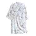 thumbnail image 2 of Voncos Floral Print Cotton Kimono Robe for Women - Breathable Soft Mid-Sleeve Knee-Length Nightgown Wrap Robe with Self-Tie, Perfect for Lounging & Bath Purple L, 2 of 3