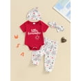 thumbnail image 3 of Suealasg Baby Boys Girls Americana Clothes Short Sleeve Letter Print Romper +Fireworks Print Pants+Headband +Hat Infant 4th of July Outfits Newborn Independence Day Clothing, 3 of 8