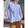 thumbnail image 6 of Womens Office Ruffle Blouse Work Shirt with Collar Elegant Tops Fashion Button Down for Women Blue L, 6 of 9